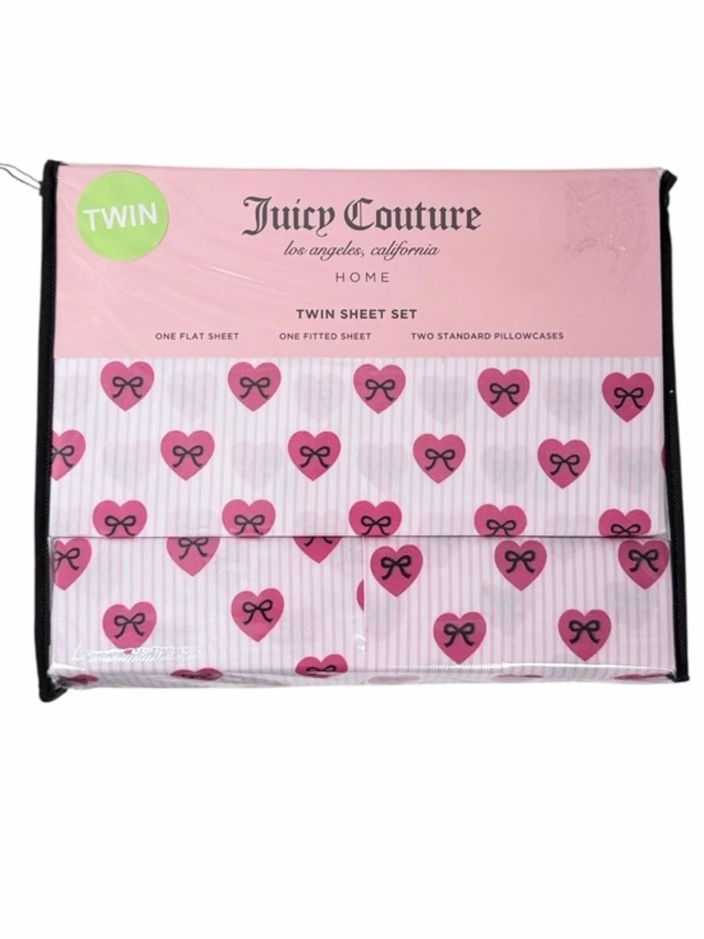Juicy Couture Home Pink Heart Bow Twin Sheet Set 4 Piece Bedding Set